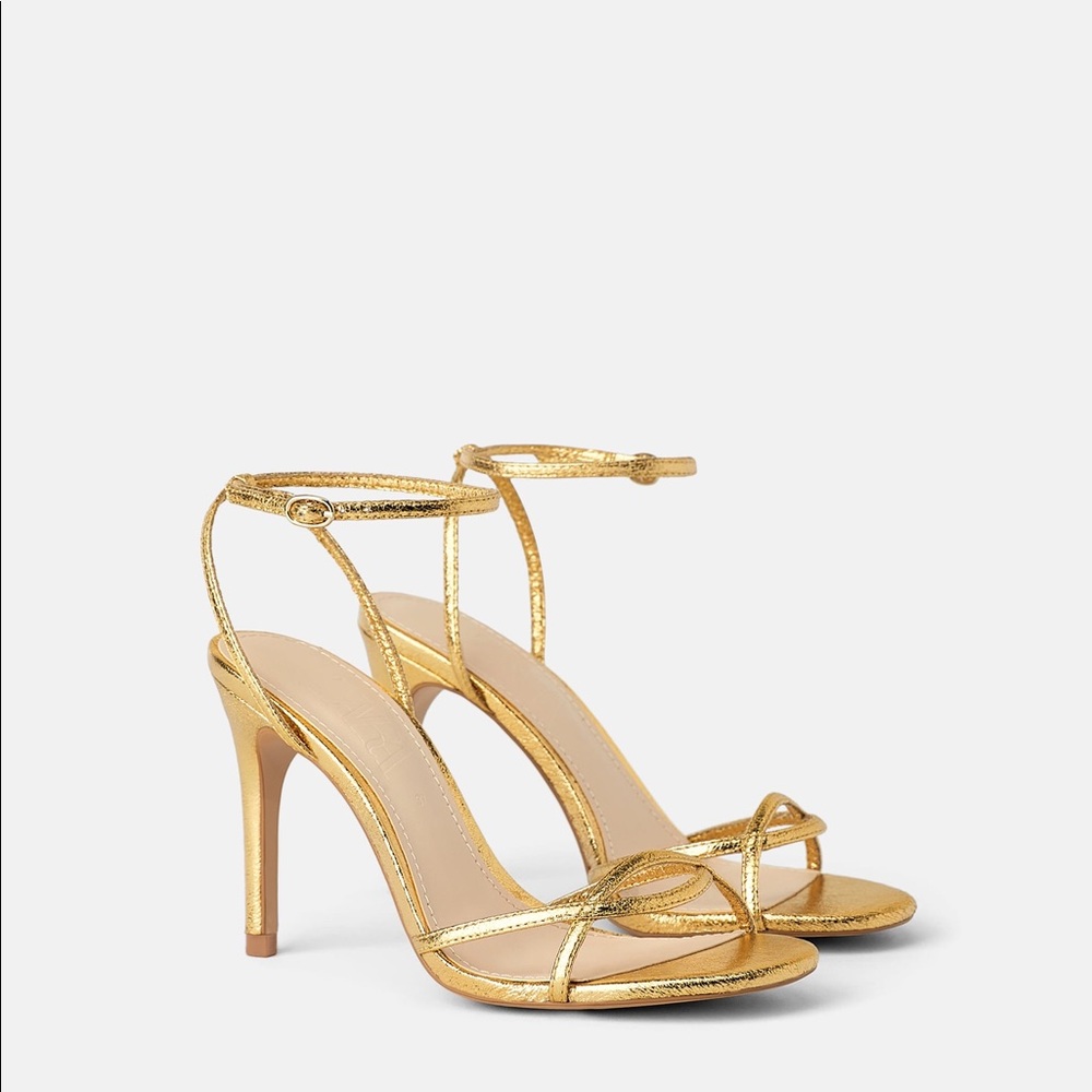 SOLD OUT Zara gold strappy heels size 7